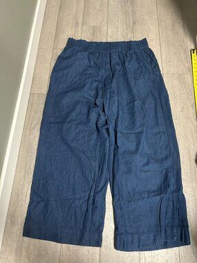 Joe Fresh Navy Linen Cotton Pull On Wide Leg Crop Pants | Women's 1X Stretch